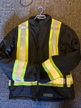 High-Visibility Black Safety Jacket with Reflective Yellow Stripes